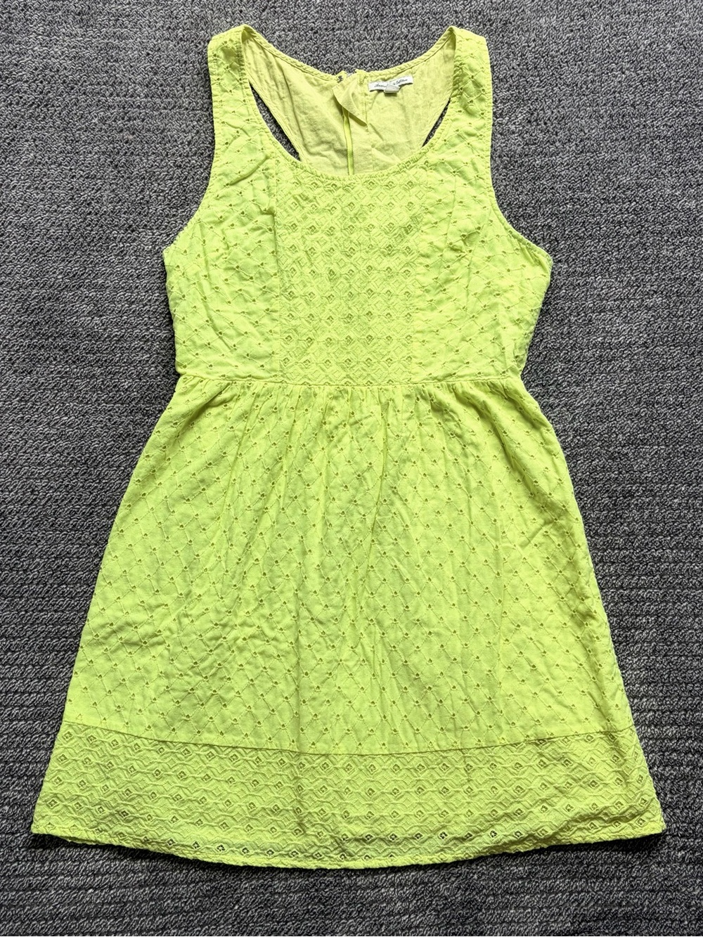 American Eagle Size 12 Neon Yellow Racerback Dress Eyelet W/ Lining & Open Sides